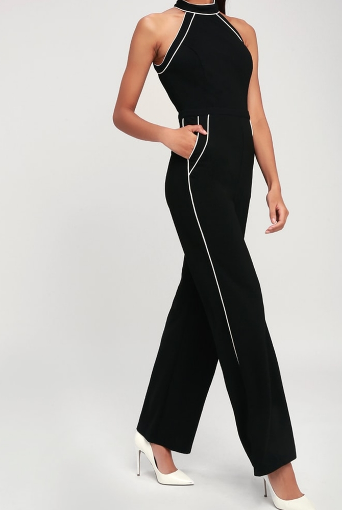 Black and white sleeveless jumpsuit - Picture 3 of 5